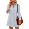 dopamine  autumn new arrival: high-end, elegant bubble sleeve striped mini dress