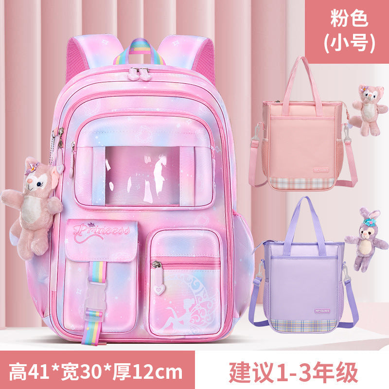 New primary school schoolbag women's lightweight large-capacity refrigerator side opening to reduce the burden of dream children's backpack for grades 1-6