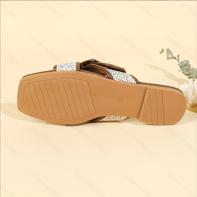 2025 summer new arrival: braided criss-cross metal buckle strap heeled open-toe sandals & flat back slides for women