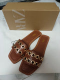 Za2024 spring/summer new women's flat sandals - buckle closure, breathable, round toe, metal buckle fashion flat sandals