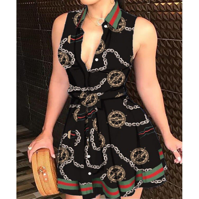 summer new arrival: cross-border women's fashion hot seller - v-neck tie-up sexy printed dress