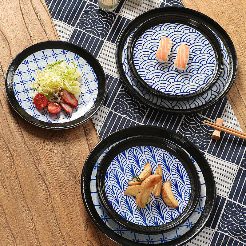 Japanese retro ceramic western dinner plate steak plate restaurant home hand-painted wave pattern unique ceramic sample room display plate