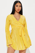 Amazon women's  spring new high-waisted long sleeve solid color backless tie-up pleated asymmetrical dress