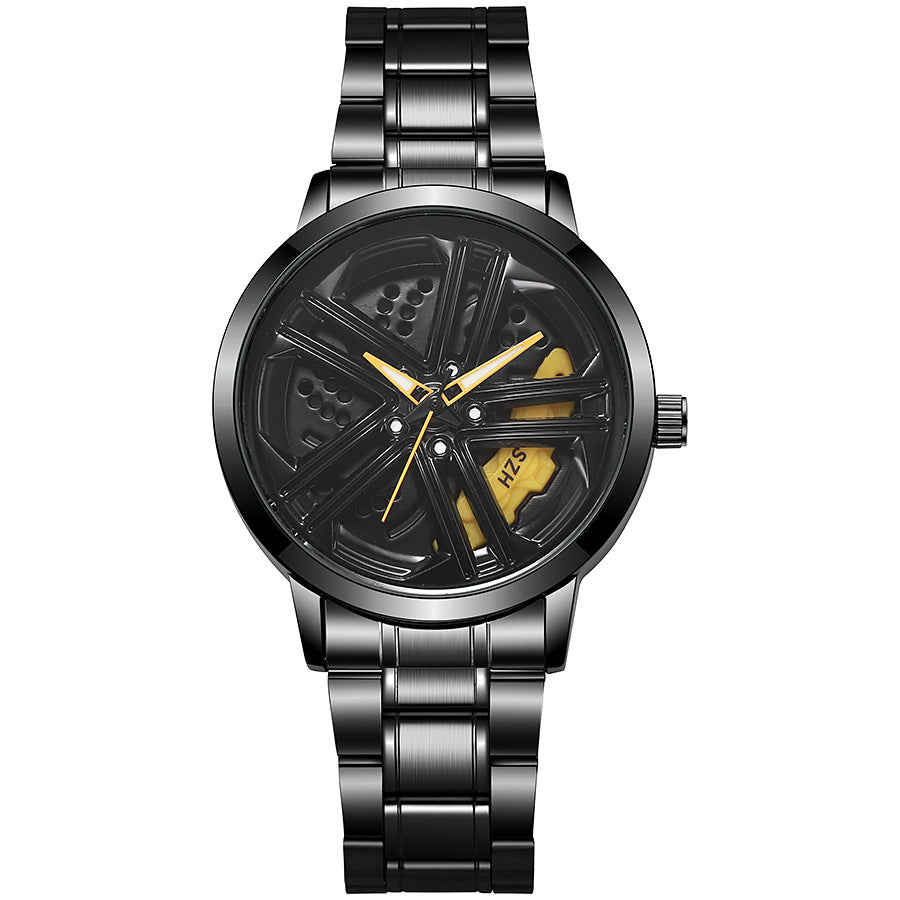 New arrivalmenrotate wheel stereocut out car modification gift watch middle southeast asia men's watch quartz watch