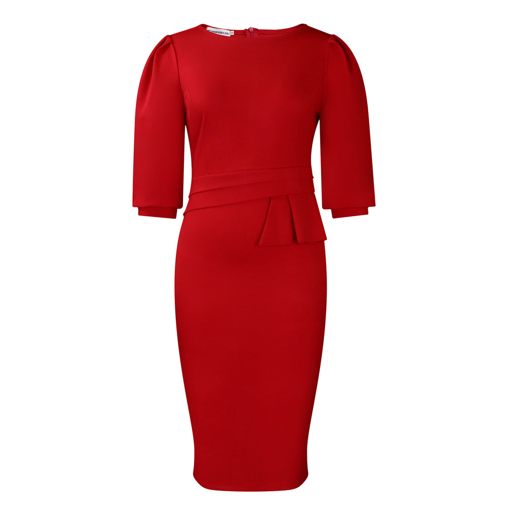 D505 cross-border women's summer  new arrival: round neck pleated elegant fashion ol bodycon pencil skirt european and american style dress