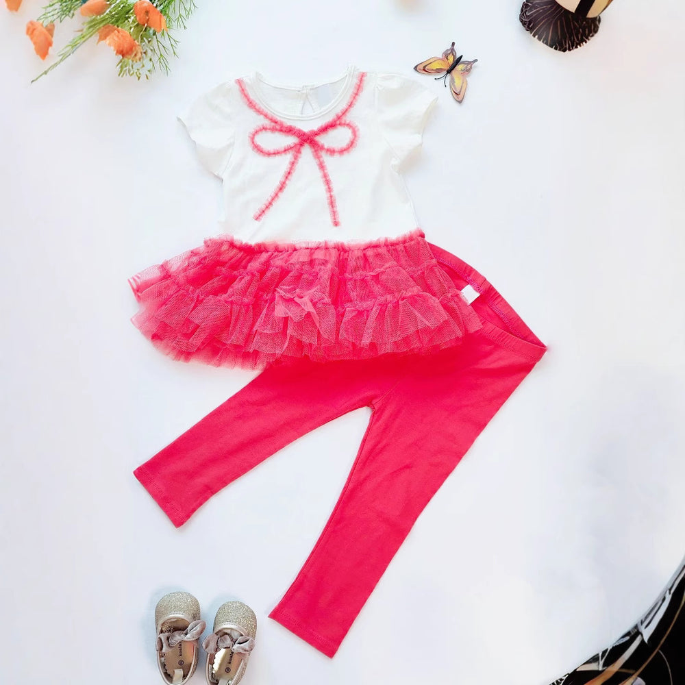 Export original order baby girl spring summer bowspure cottontops gauze skirt butt curtain pure cotton baby pants suit