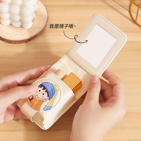 Lipstick bag with mirror mini compact portable makeup replenishment travel simple exquisite lipstick storage cosmetic bag