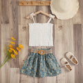 summer new arrival: sweet and fresh e-commerce style girls' two-piece set - floral print camisole and pleated mini skirt