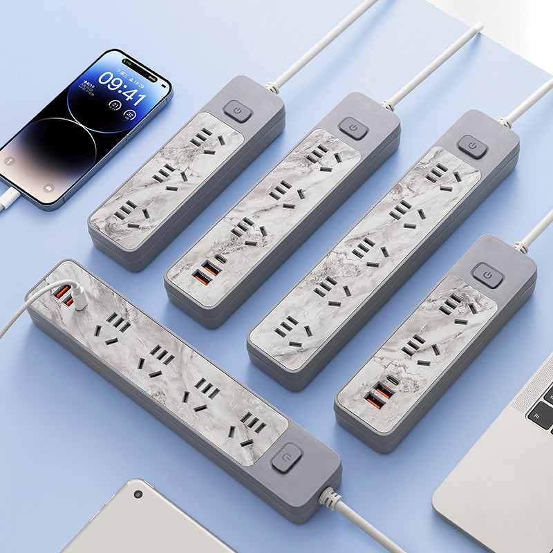 Custom pattern marble socket panel multi-outlet power strip with usb charging, 10a, corded, multiple outlets