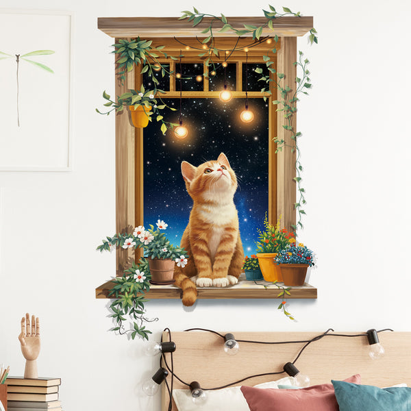 Xian 69088-Wall sticker wholesale fake window cat background wall sticker factory production removable waterproof wall sticker