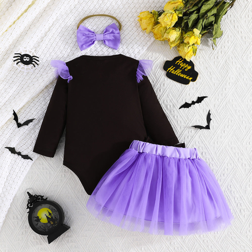 halloween girls' skeleton romper & skirt set - girls' long-sleeve mesh party outfit