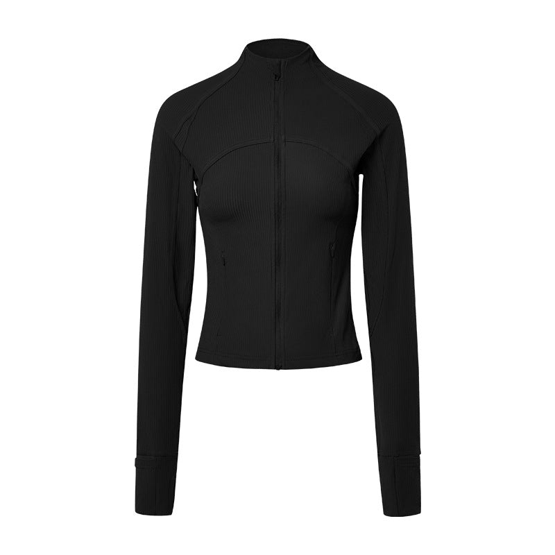Vertical rib 2.0 high elastic tight moisture-absorbing yoga outwear sports running zipper shortjacketdaw006