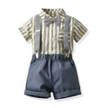 Korean style kids' outfit: new trendy striped short-sleeve overalls two-piece set for boys - lightweight summer korean fashion children's clothing