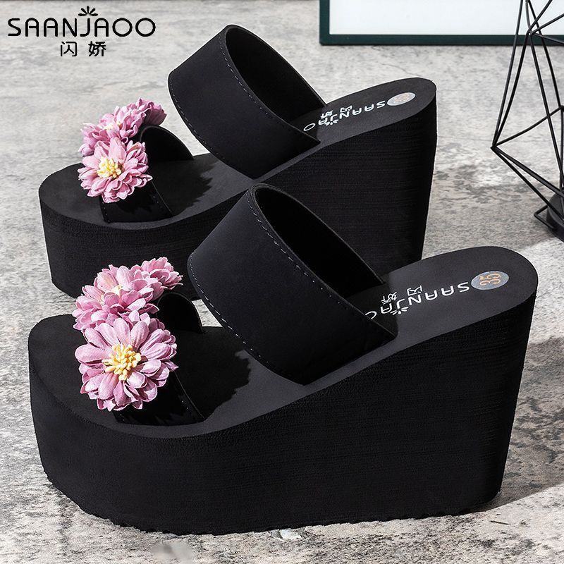 New summer fashion versatile slides - non-slip thick sole 2025 floral beach sandals for women - perfect for outdoor wear in autumn