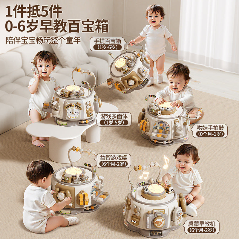 Genius early education milk tea treasure box hexahedron hand drum - educational toy gift for infants and toddlers (0-1 years)
