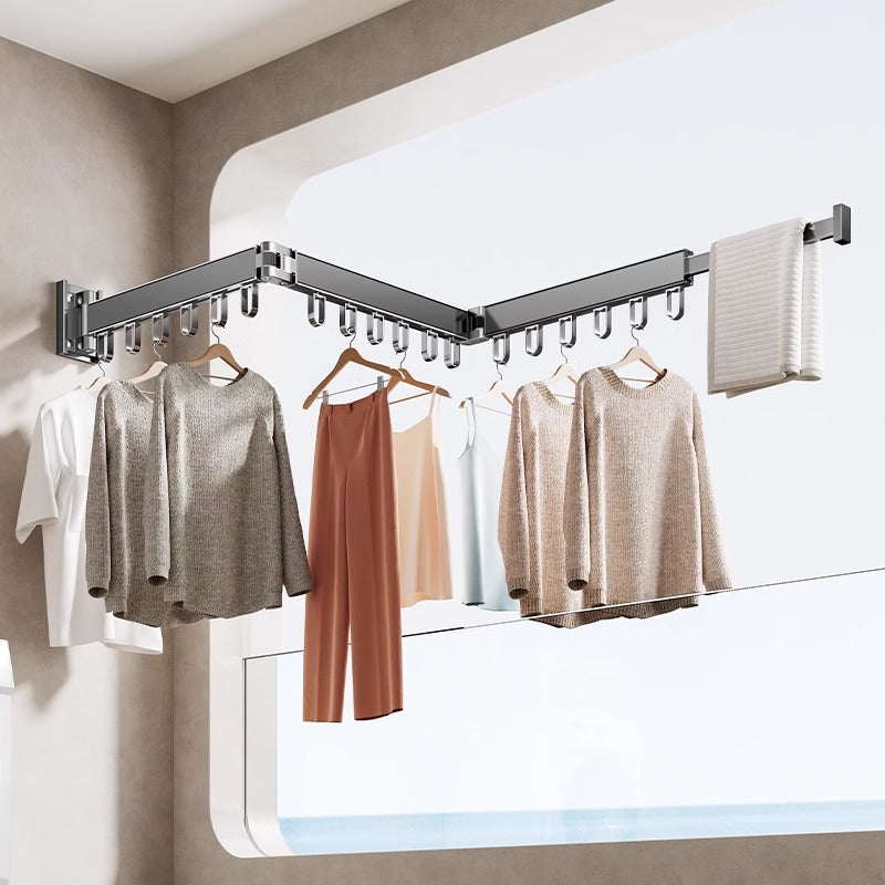 No punching foldable clothes drying rack wall hanging invisible shrink clothes drying pole indoor and outdoor telescopic for home balcony drying quilt handy gadget