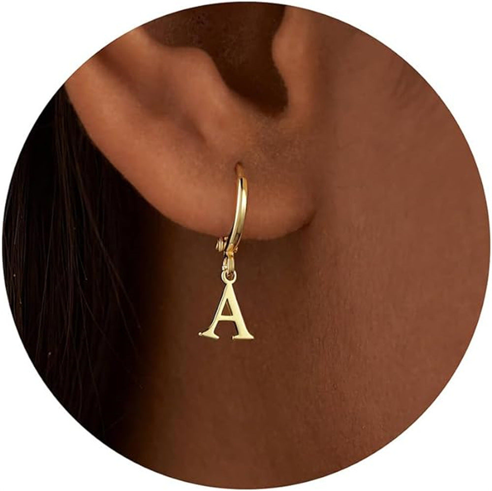 European and american cross-border retro fashion stainless steel gold-plated 26 english alphabet letter pendant earrings jewelry for women