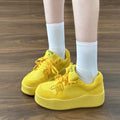 2026 spring/summer new arrival: citrus yellow chunky sole lace-up sneakers - women's collegiate style round toe versatile height increasing shoes