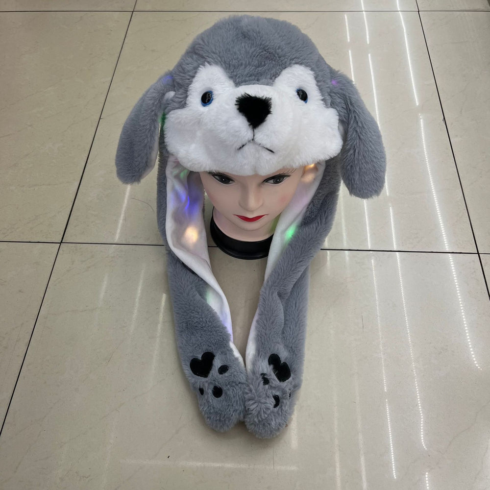 Tiktok viral cute plush bunny hat - squeeze the ears to make them move! light-up airbag beanie for warmth and cold protection