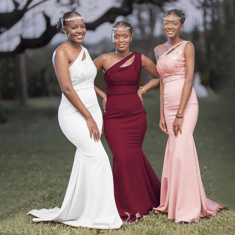 export  new women's skirt african women's clothing sexy party dress one-shoulder evening gown train maxi dress