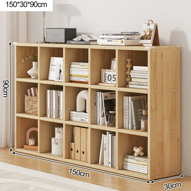 Solid wood bookshelf shelf floor-to-wall combination lattice cabinet living room kindergarten storage low household bookcase
