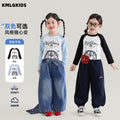 Girls' fall  new cartoon raglan long sleeve crew neck top t-shirt undershirt