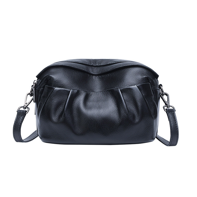 Casual leather women's bag 2025 new fashion foreign style pleated design shoulder bag women's cowhide mother messenger bag