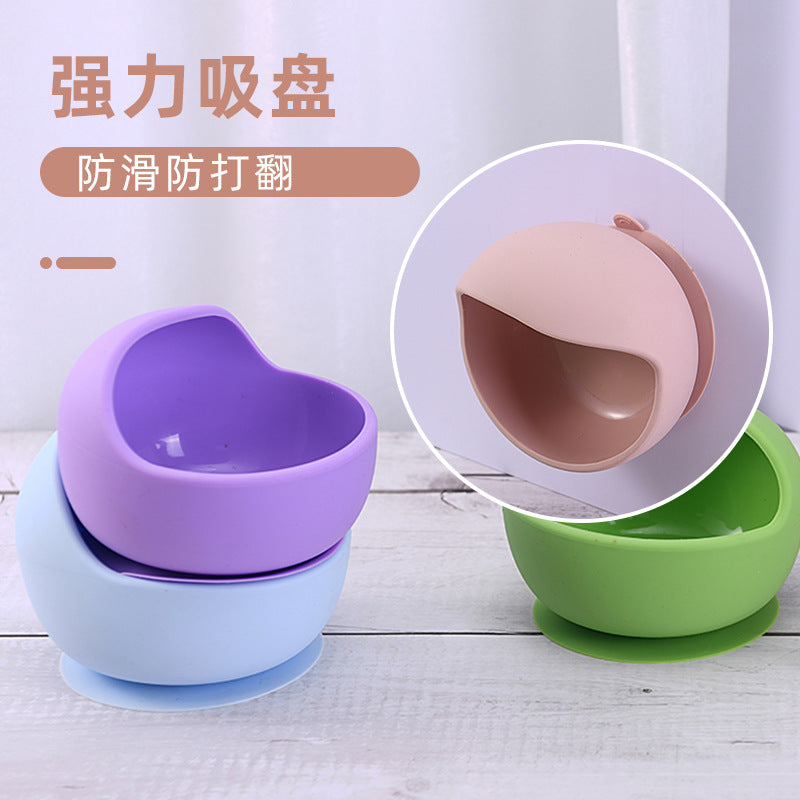Customized food-grade silicone children's suction cup bowl, special bowl for baby complementary food, baby anti-scalding and anti-drop silicone bowl