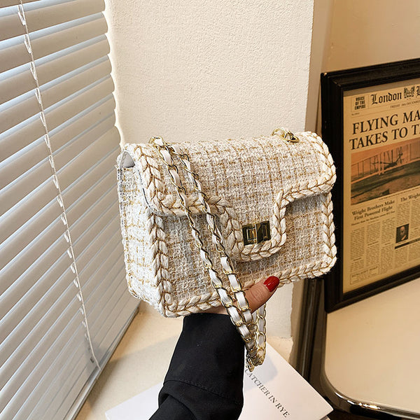 Xiaoxiangfeng woolen underarm bag 2025 spring and summer new fashion chain bag niche woven shoulder crossbody small square bag