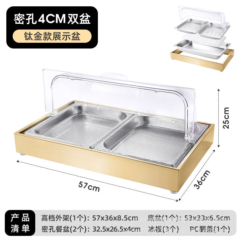 Stainless steel braised meat drain tray - commercial-grade display plate with lid for hotels, cafeterias, restaurants, and sushi restaurants - keeps food fresh and cold