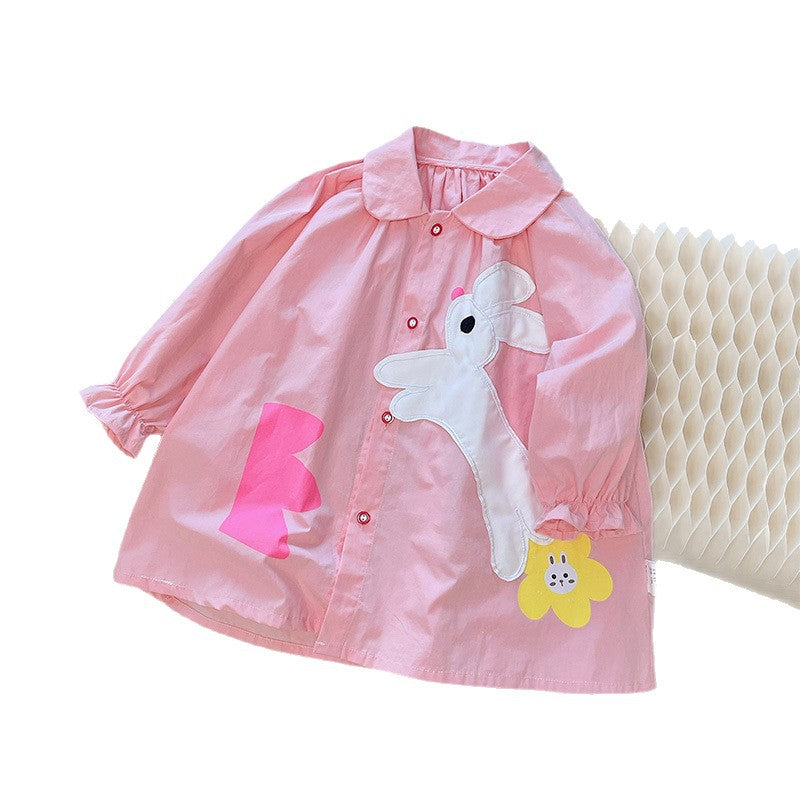 Girls' autumn new arrival: pure cotton doll shirt, long-sleeved blouse, cartoon pink baby girl shirt,  fashionable sweet style
