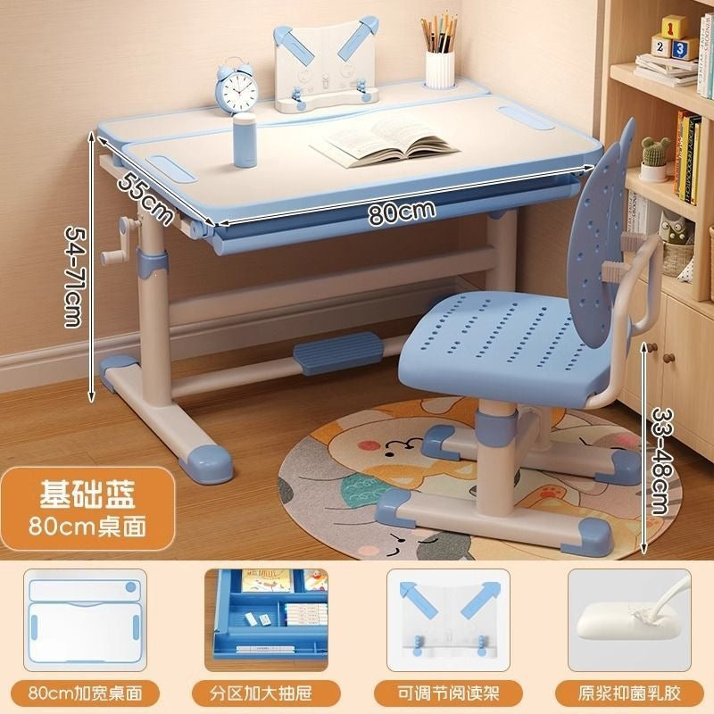 Children's study desk - adjustable height desk and chair set for elementary school students, home use, homework, dorm room, computer desk, office desk