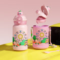 Double-drink kids' thermos with straw, 316 stainless steel, cartoon portable bounce lid, creative figurine student water bottle
