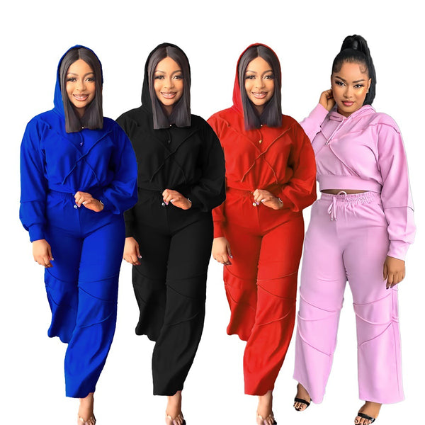 9935 Cross-border Europe, America,  fashion sports hooded sweater autumn and winter straight casual trousers two-piece set