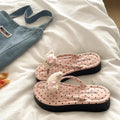 New korean-style platform flip-flops for women, featuring a trendy polka dot design. perfect for summer, these casual and comfortable beach sandals are slip-resistant and ideal for everyday wear
