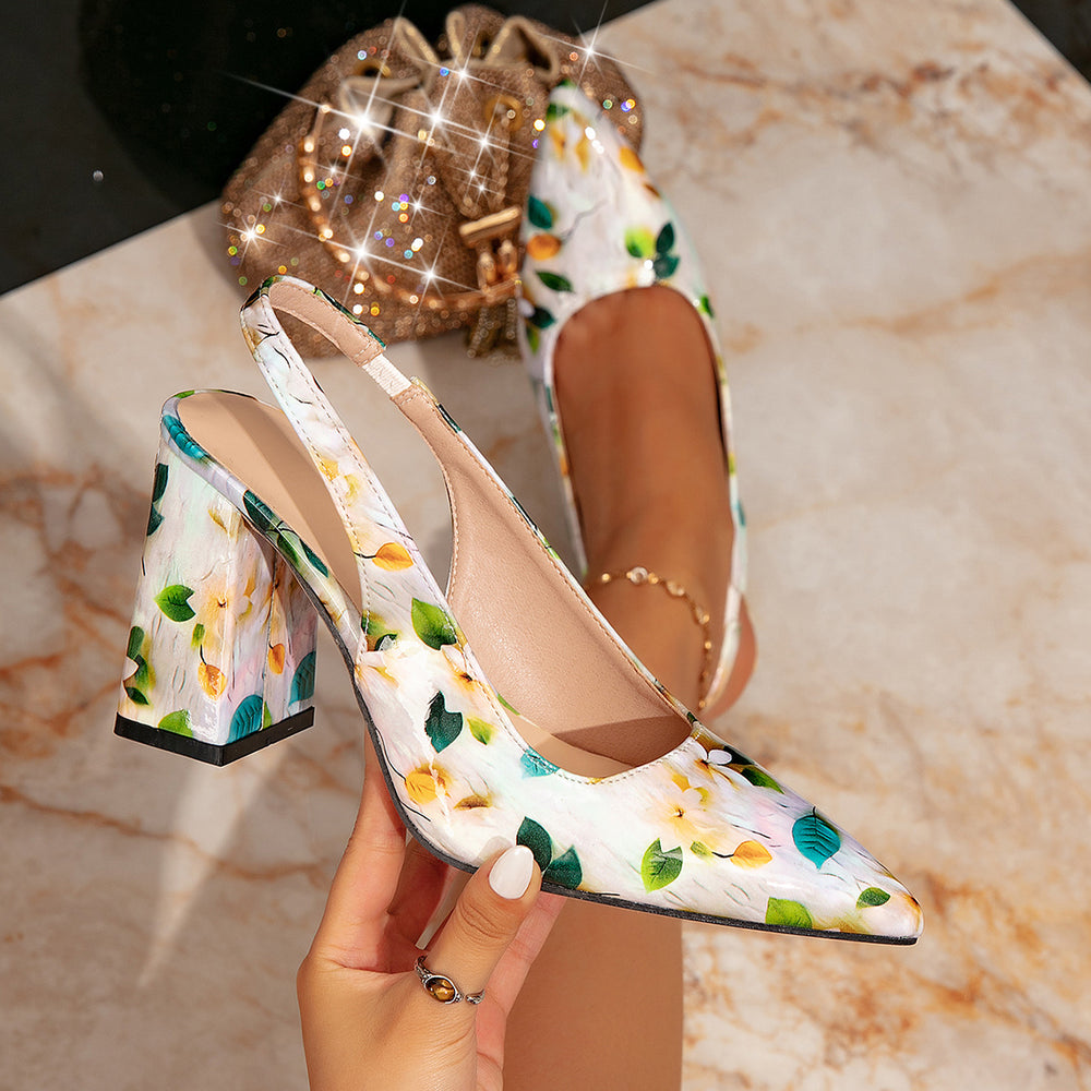 Huizhou amazon aliexpress high heel sandals women's fashion multi-color pointed toe chunky heel french style sandals