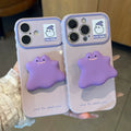 Suitable for iphone 18 purple little monster holder mobile phone case apple 17pro ghost sticker cute protective cover