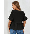 code new arrival  original women's casualpure colorv neckruffles short-sleeved tops