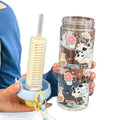 Trendy summer water bottle for girls: high-style, large capacity, tea infuser, straw cup with cute cartoon float – made of plastic