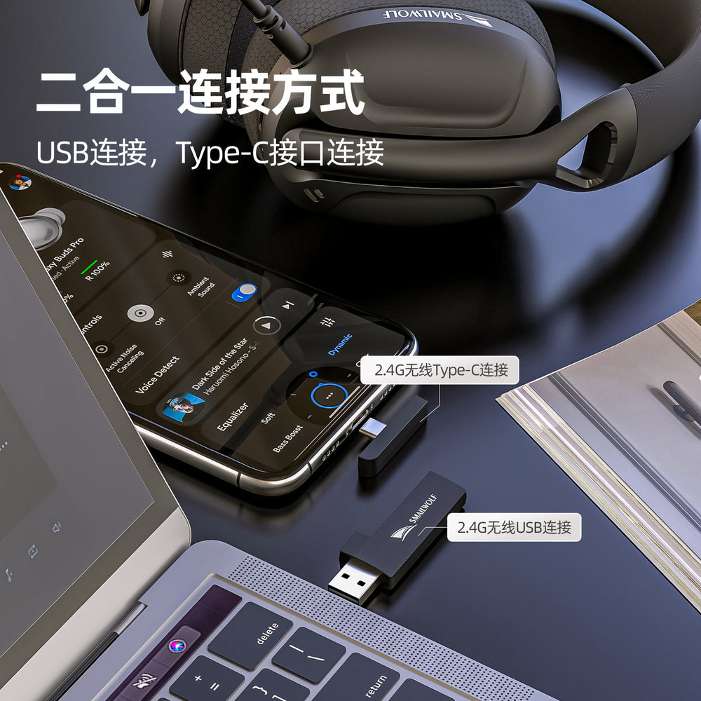 Smilang l80 over-ear tri-mode wireless bluetooth gaming headset - wired, lightweight 2.4g pc headset with usb