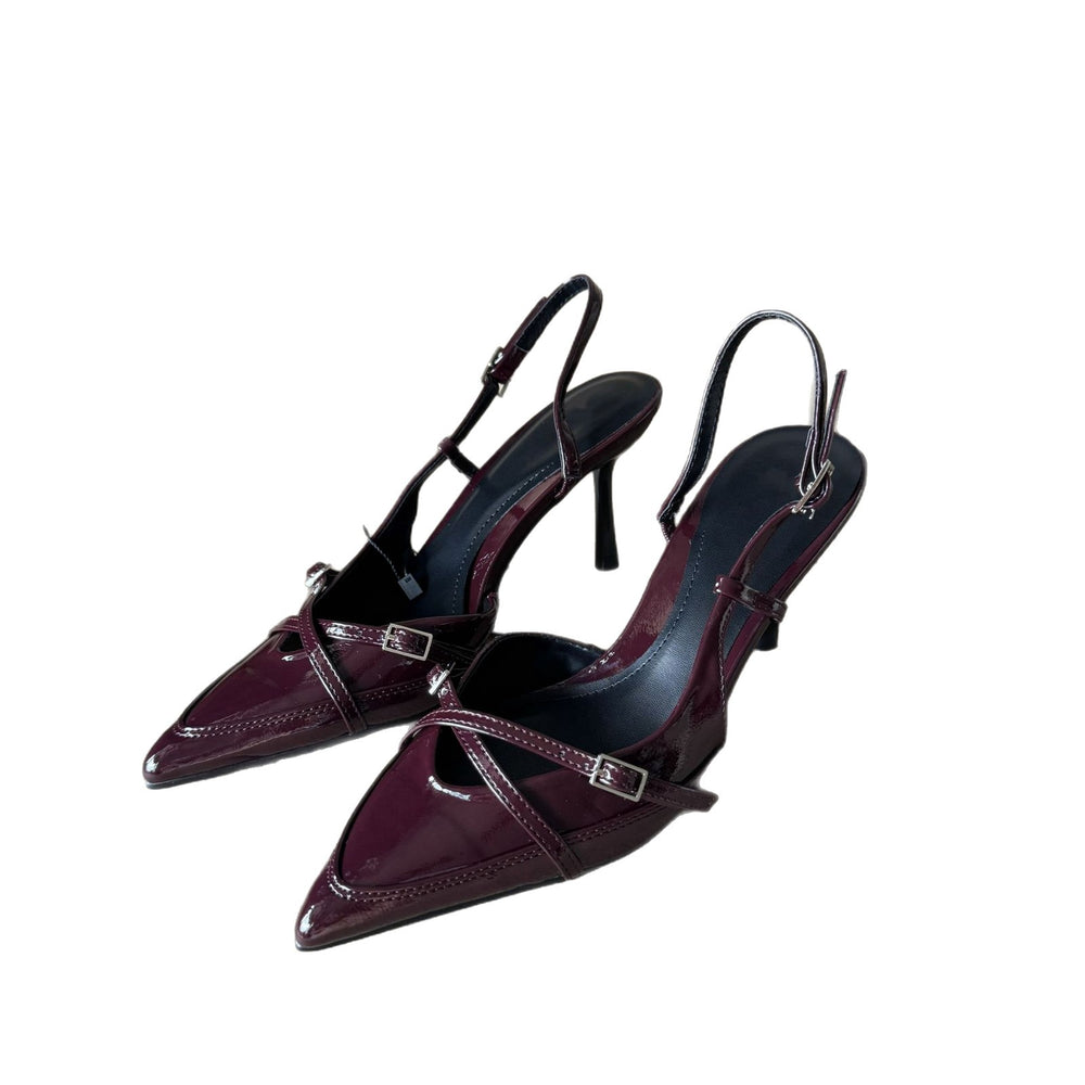 Spain 2025 new black and white color block pointed toe low-cut women's shoes criss-cross strappy stiletto heel mule fashion sandals