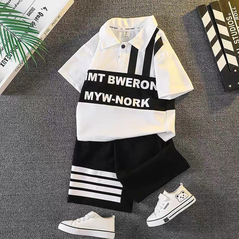Boys' summer short-sleeve outfit:  new trendy style, stylish baby clothes, kids' summer cool & edgy apparel