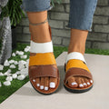 European and american export plus size patchwork flat slippers women's cross-border round toe woven one-strap outdoor beach sandals