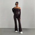 Amazon cross-border women's fashion: european and american style solid color knitted two-piece set -  casual long sleeve top