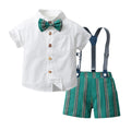 New in stock: summer boys' british style outfit - short sleeve shirt & striped overalls gentleman's first birthday suit