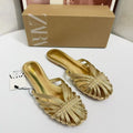 Za's 2026 new women's shoes: french retro closed-toe low heel fashion soft leather niche design cat heel sandals