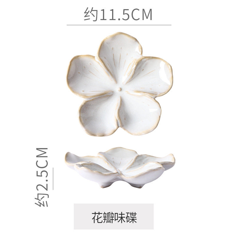 Retro japanese ceramic dish flower shape small dish creative dish dipping dish side dish multi-color kiln dish
