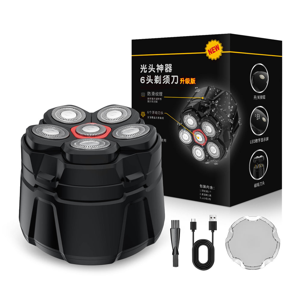 six-blade men's bald hair clipper shaver, full body washable magnetic blade fast charging electric shaver