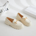 2025 new loafers: spring/autumn british retro style, small gold buckle, round toe, pvc slip-on, chunky sole loafers