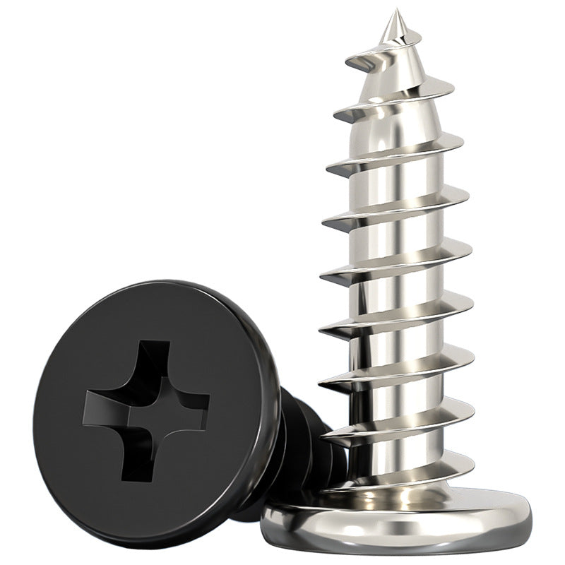 CA Iron Nickel Plated/Black Flat Head Cross Self-Tapping Screw Large Flat Thin Head Flat Head Pointed Tail Wood Self-Tapping Screw